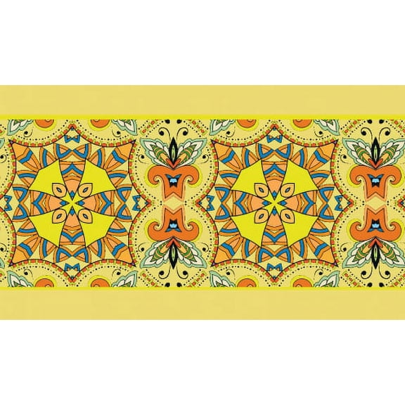 IBA Indianbeautifulart Yellow Tiles Moroccan Ribbon Trim Tape Fabric Laces For Crafts Printed Velvet Trim 9 Yards Sewing Accessories 4 Inches