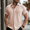 thumbnail image 2 of MIXUE Mens Casual Button Down Shirts Summer Solid Color Lapel Short Sleeve Plus Size Fashion Tops Outwear,Red,XXXL, 2 of 9