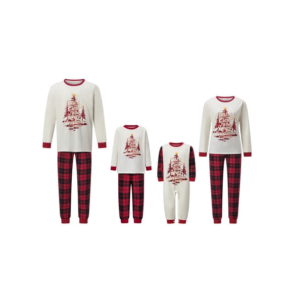 Svuitmsl Family Christmas Pajamas Matching Sets Plaid Christmas Tree Letter Print Christmas Family Matching Outfits