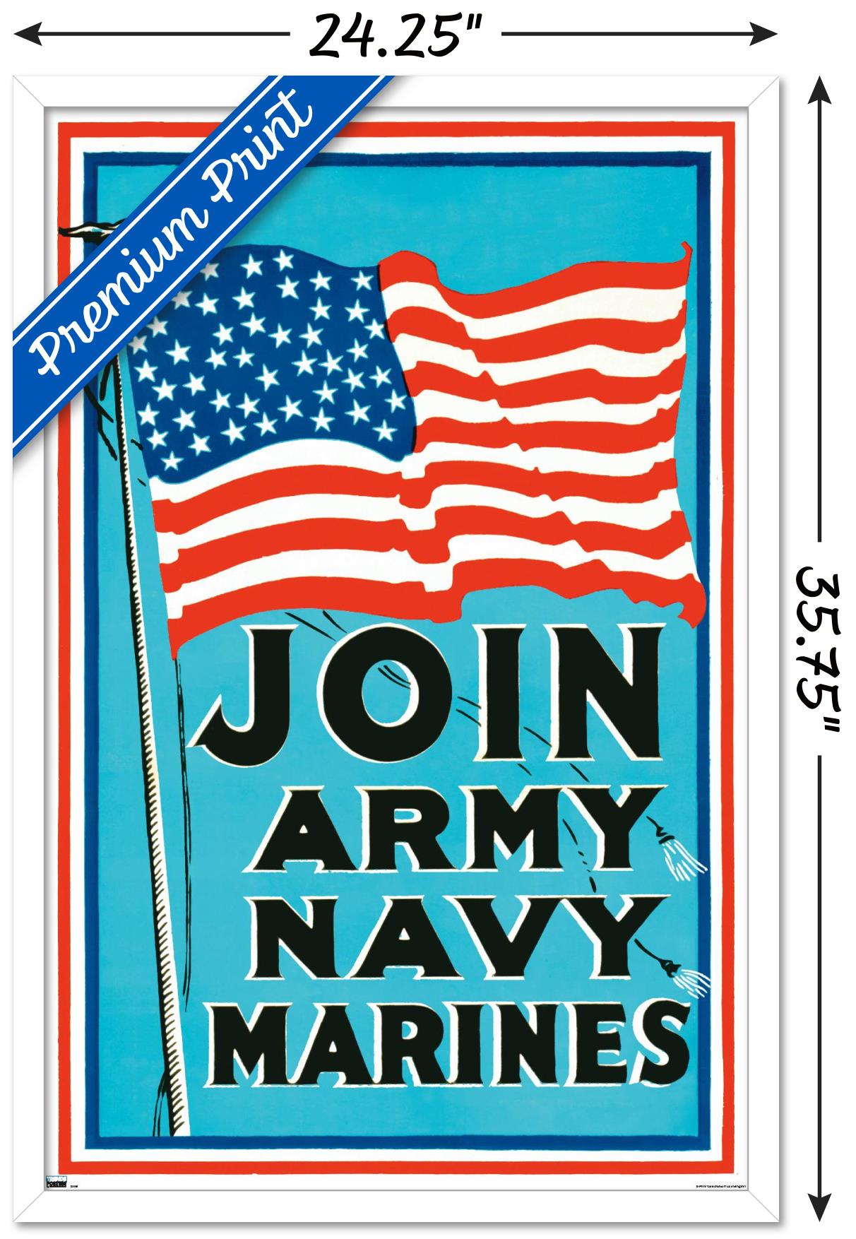 Join Army Navy Marines Wall Poster, 22.375" x 34" Framed