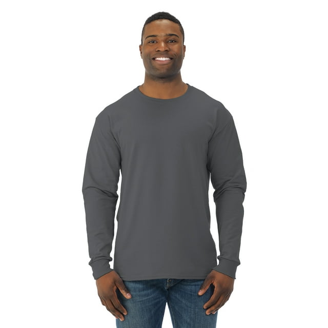 Jerzees Mens DRI-POWER Active Long Sleeve Crew T-Shirt, L, Charcoal