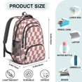 thumbnail image 4 of Pink Wavy Checkered Pattern Backpack for School, Cute School Bag with Adjustable Shoulder Straps and Padded Back, 16.9"x12.6"x5.9", 4 of 4