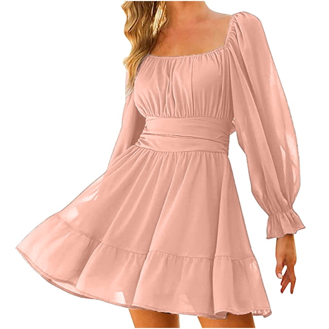 Ersazi Robe de Maternité en Liquidation Mode Femmes Décontractée Col Rond Couleur Unie Manches Longues Dos Nu Robe à Lacets Rose P