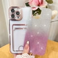 thumbnail image 4 of Bling Wallet for iPhone 12 Pro Max Case Plating, Glitter Gradient Card Holder Camera Protection Luxury Cover + 1* Screen Protector, Card Slot Case Elegant Phone Case -Pink, 4 of 10