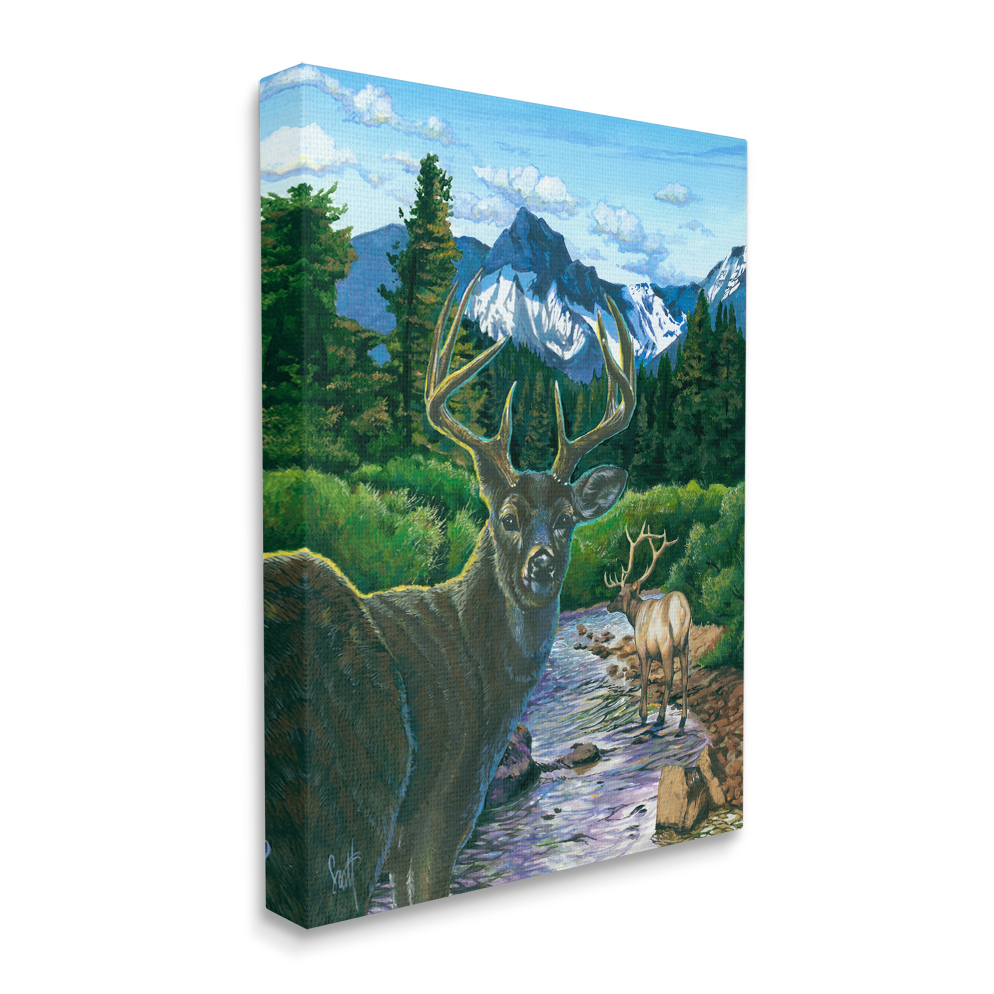 Stupell Industries Deer in Mountain Scenery Animals & Insects Painting Gallery Wrapped Canvas Print Wall Art, 24 x 30