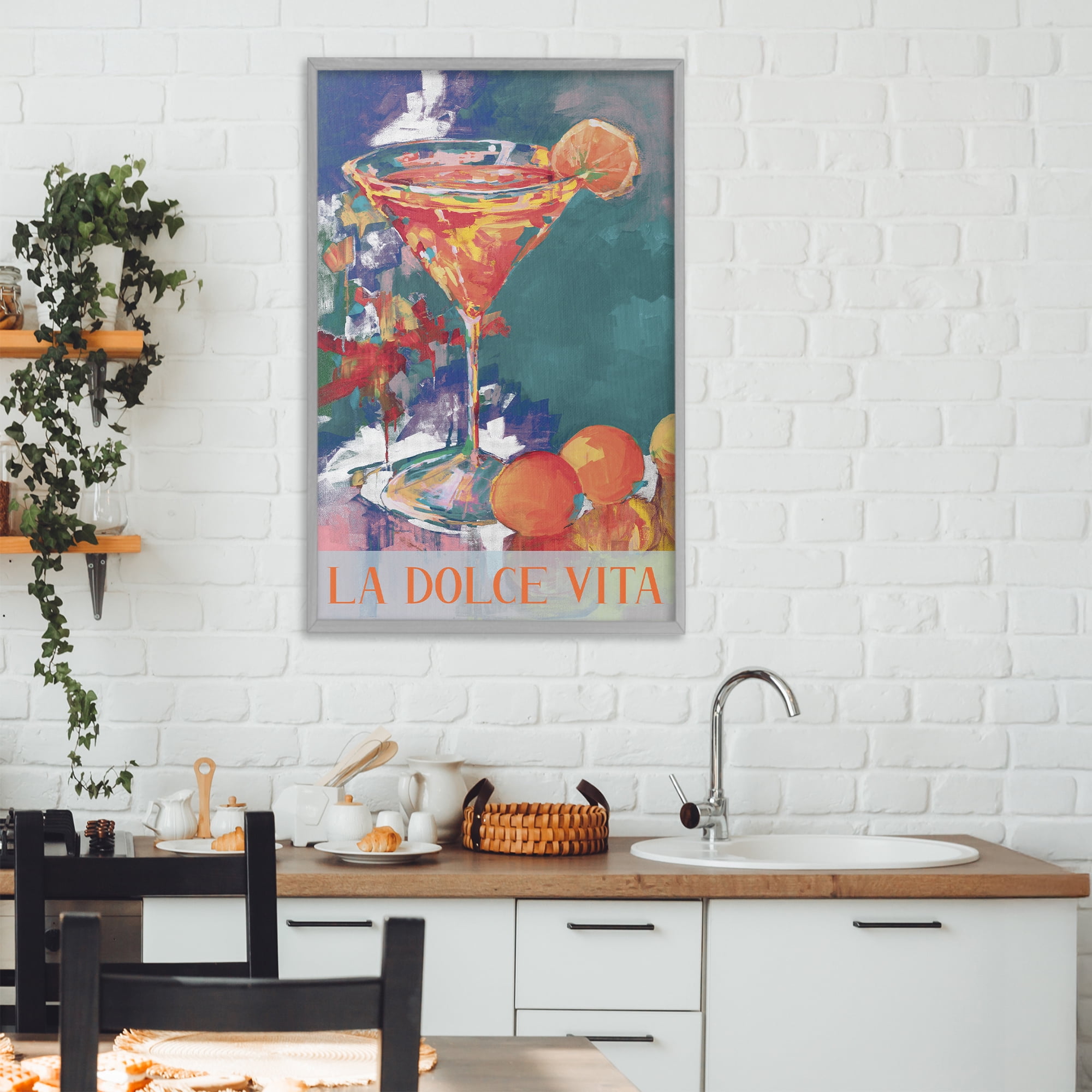 Stupell Industries Citrus Cocktail on Blue Gray Framed Giclee Art, design by Jane Slivka