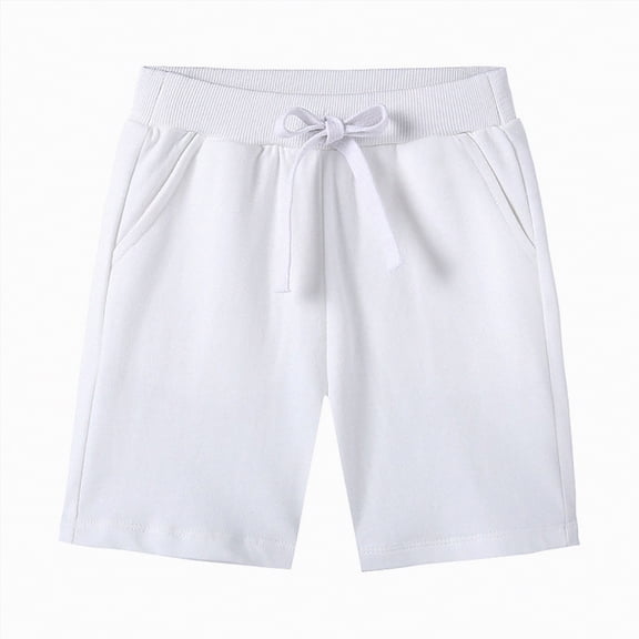 NOLDARES Toddler Boys Athletic Shorts, Kids Summer Pull On Cotton Shorts with Pocket and Drawstring(White,3-4 Years)