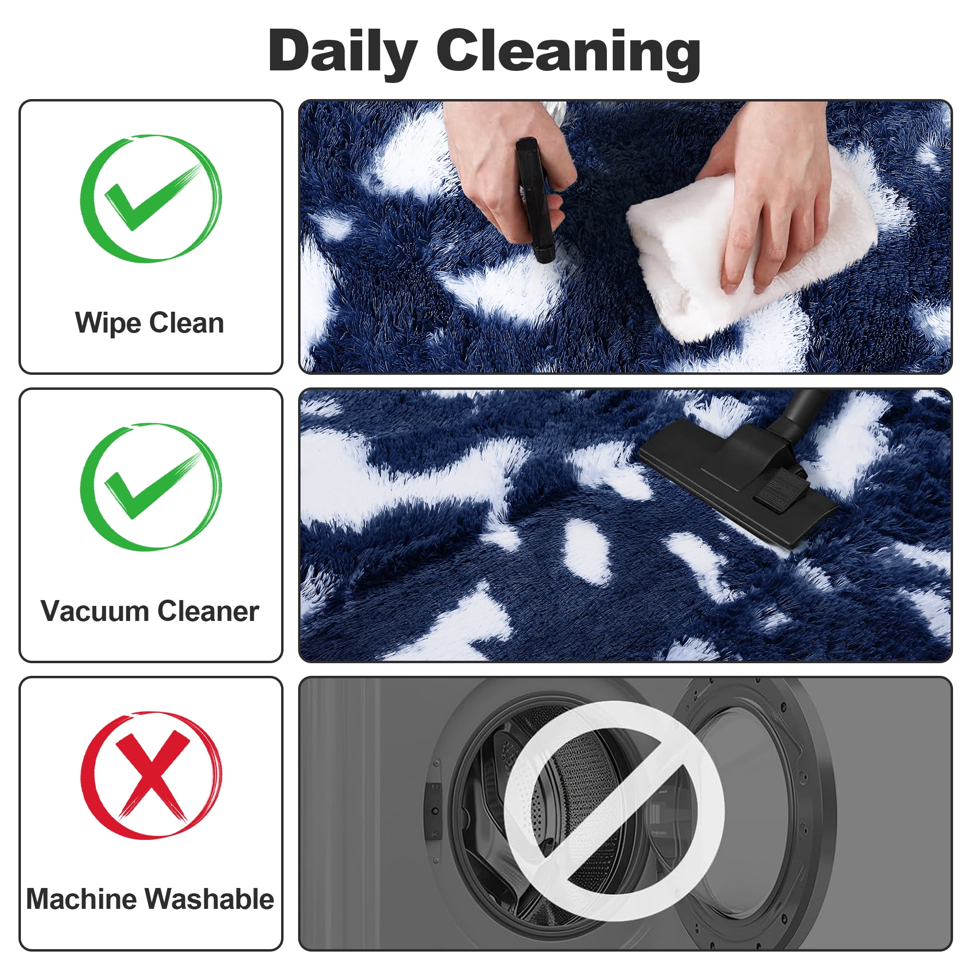 Lalado 8ft x 10ft Shag Area Rug, Soft Fluffy Indoor Tie-Dye Area Rugs for Living Room Bedroom Decor Carpet, Blue & White