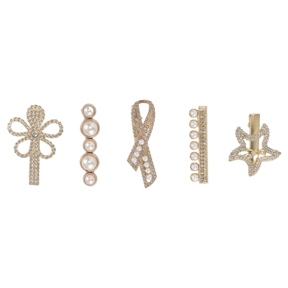 5 Pcs Fashion Grace Starfish Faux Pearl Hair Clips for Girls Gold Tone White
