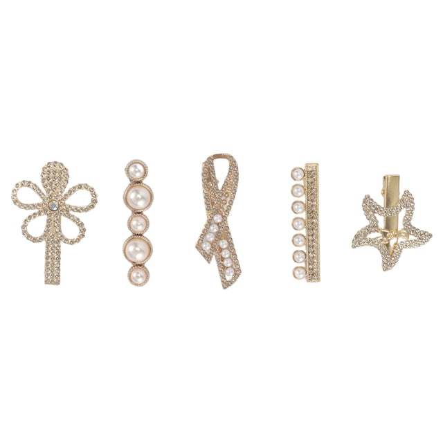 5 Piezas de Clips para el Cabello de Estrella de Mar de Perlas Falsas de Moda para Niñas en Tono Dorado y Blanco