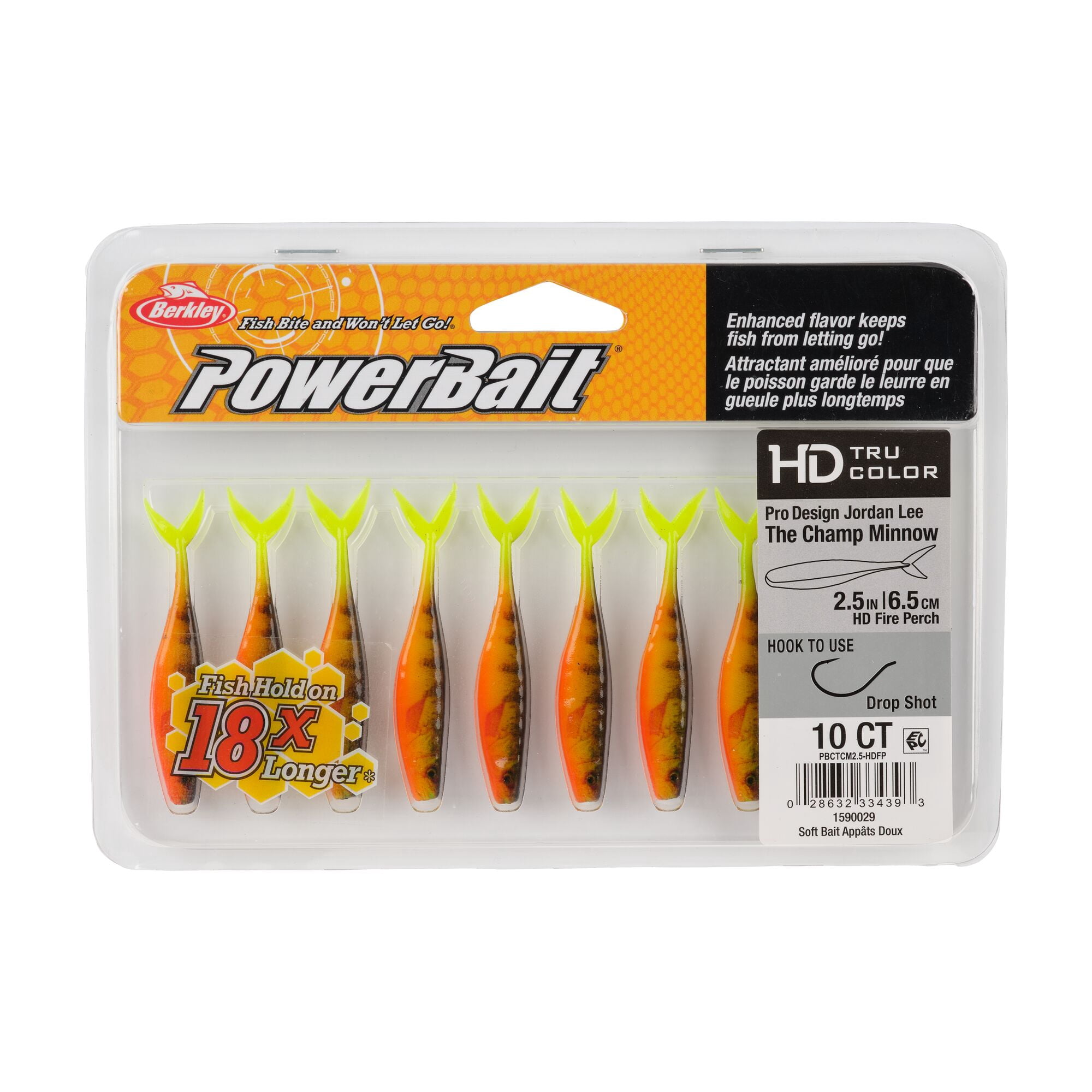 Berkley PowerBait® The Champ Minnow, 2.5 in, Minnows, HD Fire Perch (10 Count)