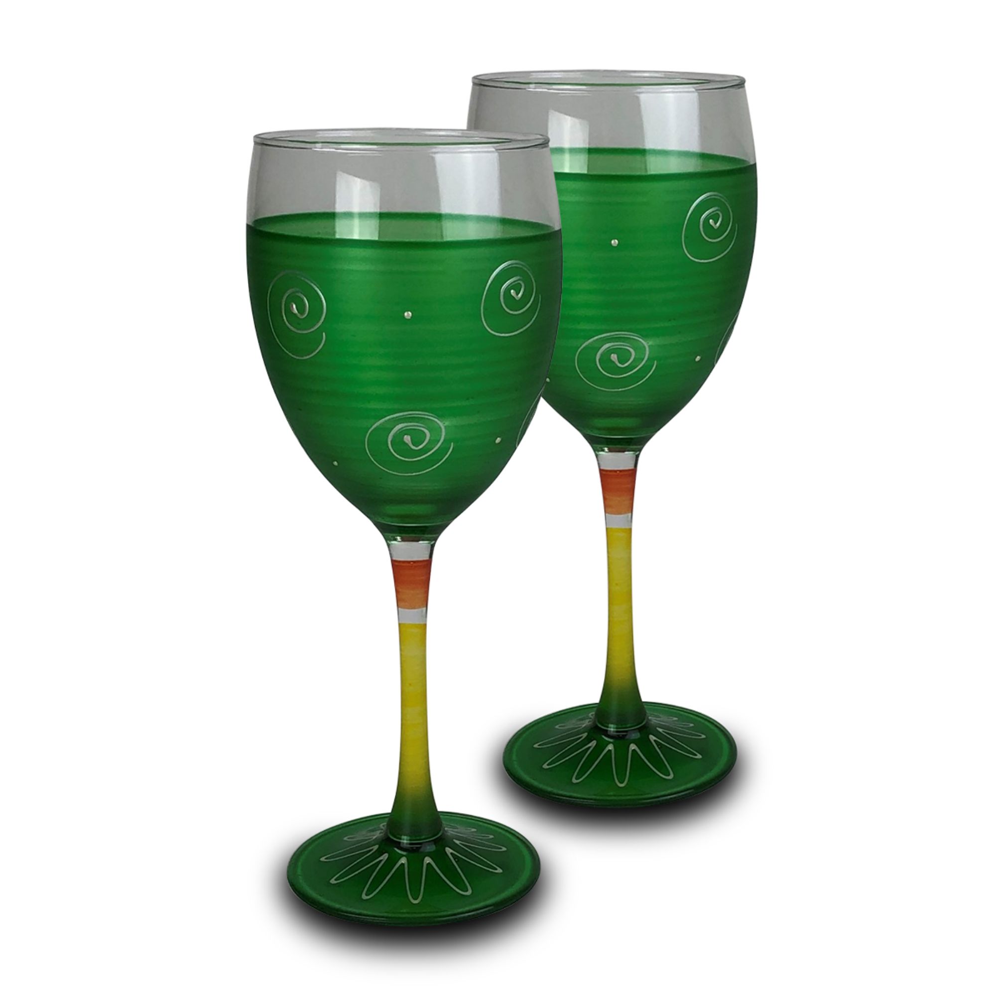Black and white swirls and stripes hand painted wine glasses