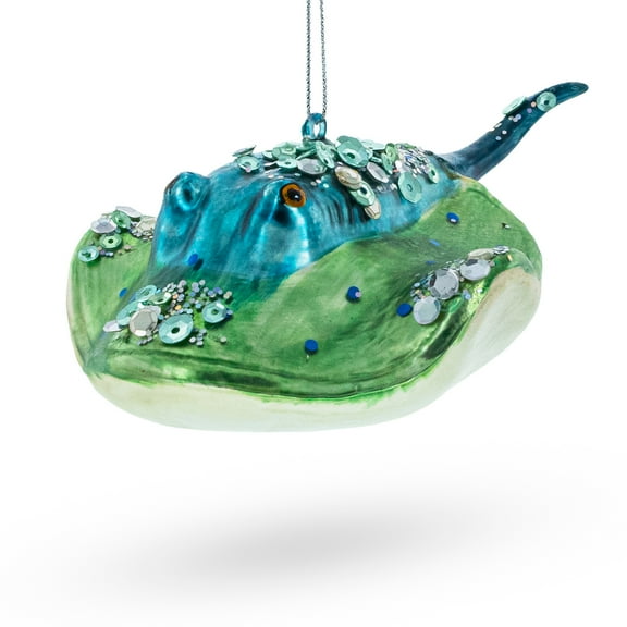 Jeweled Blue Stingray Glass Christmas Ornament
