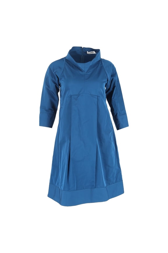 Pre-Owned Jil Sander High-Collared 3/4 Sleeve Knee-Length Dress in Navy Blue Cotton