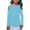thumbnail image 6 of SERTG Kids Casual Cold Shoulder Shirts Long Sleeves Crewneck Loose Blouses Solid Color Spring Fall Tops for Children 3-12 Years (Blue,5 Years), 6 of 6