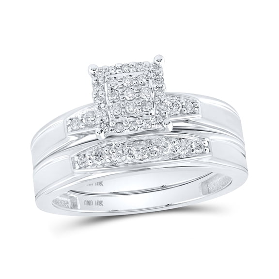 10K White Gold His Hers Round Diamond Square Matching Wedding Set 1/2ctw, Womens Size: 5-10, Mens Size: 7-13