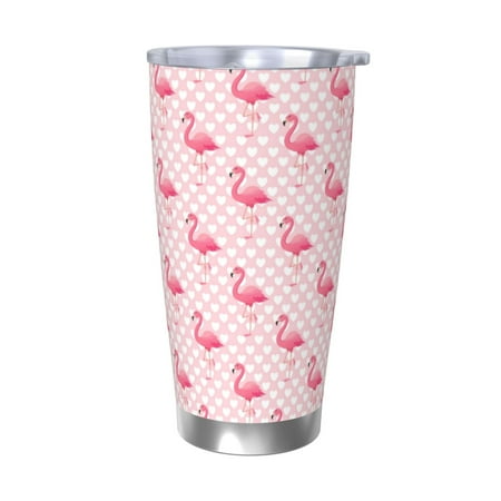 

Uemuo Cute Flamingo with Heart Print Travel Coffee Mug 20oz Double-walled Car Cup Stainless Steel Insulated Tumbler Leak-proof Travel Cup Reusable Straw Car Cup-Without Straw