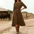 thumbnail image 4 of Zpzdpjkx Women's Crew Neck Cotton Linen Dress, Long Sleeve Solid Color Casual Flowy Long Dress for Spring Summer, 4 of 7