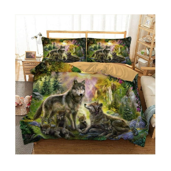 3pcs 3D Bedding Set Animal Full Queen Duvet Cover Set Bed Sheet Wolf Printed Twin King Quilt Cover Bed Linens with Pillowcases (US Full)