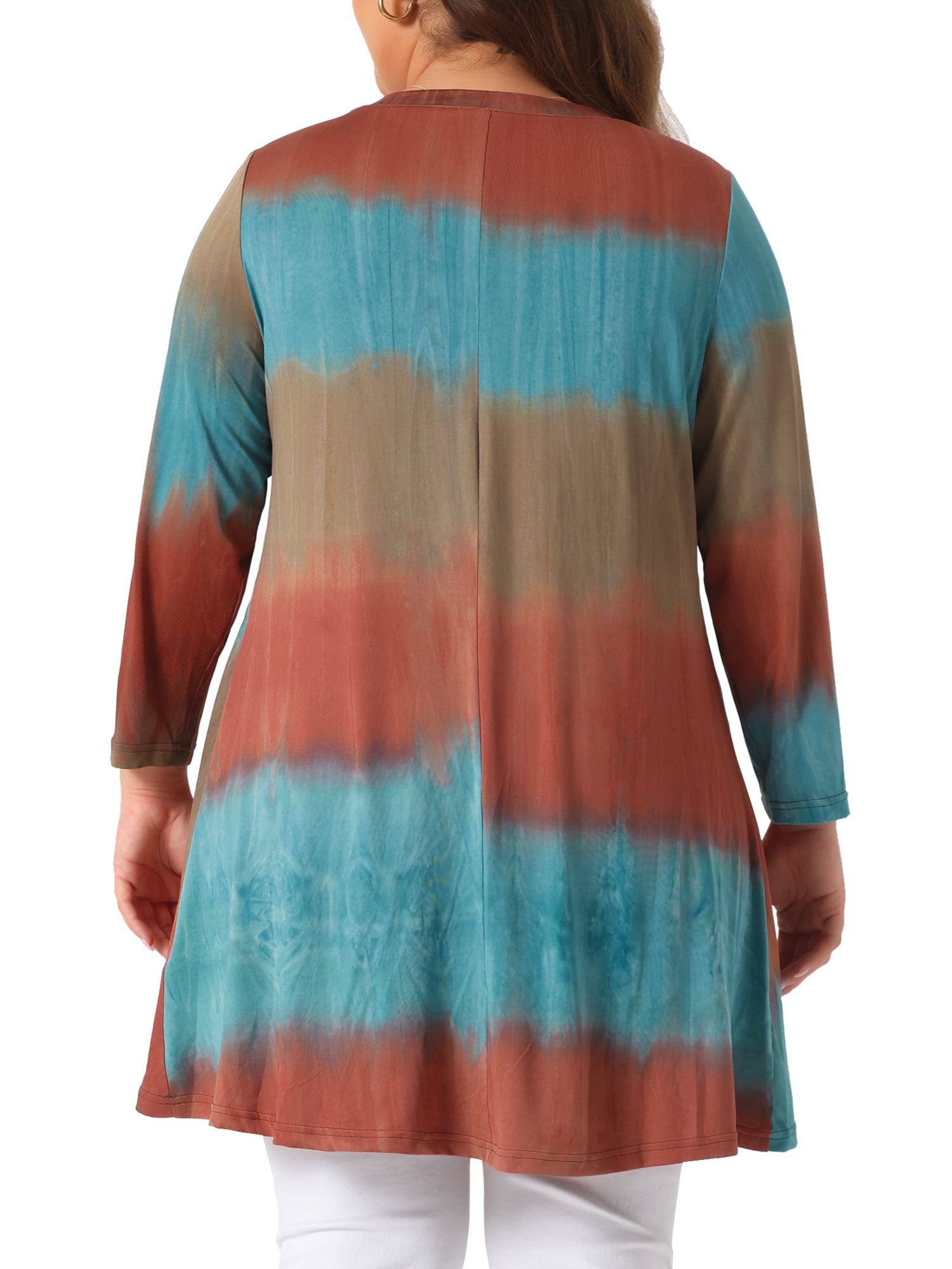 Unique Bargains Women' Plus Tie Dye High Low Tunic Tops Tee Shirts 3X Orange