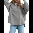 thumbnail image 2 of Sudadera Informal de Mujer con Cuello de Tortuga y Media Cremallera, Jersey Holgado de Larga, Ropa de Otoño Gris M, 2 of 7