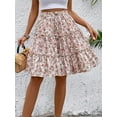thumbnail image 6 of Women'S Floral Print Ruffle Hem Elastic High Waist Tie Front Skirt Milky L, 6 of 8