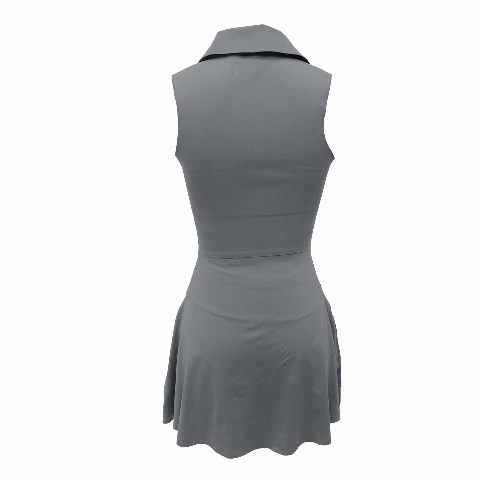 Womens Athletic Mini Dress Built in Shorts Sleeveless Tennis Workout Summer Crewneck Mini Romper Sleeveless Dress with Pockets (Grey,D)