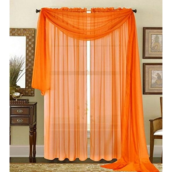 Empire Home Fashion Orange Rod Pocket Sheer Curtain Panel Pairs, 55" x 63" (2 Panels)