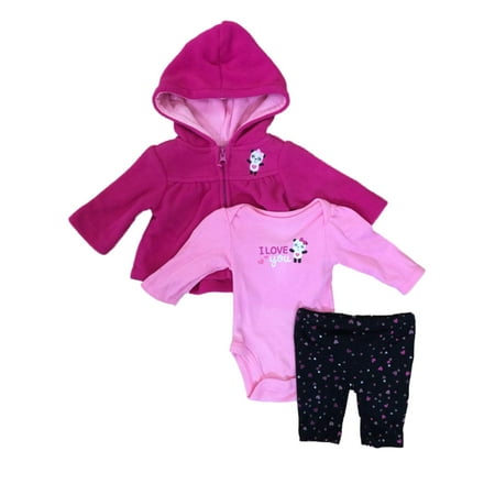 Infant Girls Hot Pink Panda Bear Baby Outfit Pants Creeper & Hoodie Jacket Set