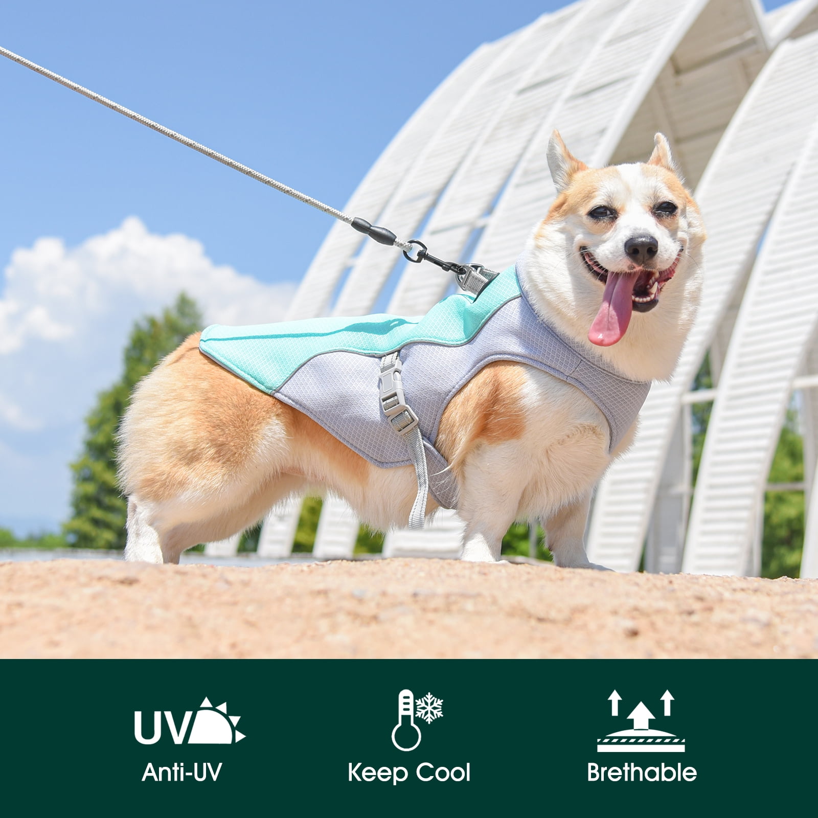 Kuoser Dog Cooling Vest - Adjustable, Breathable Mesh & Cooling Fabric, Summer Dog Vest Jacket with Reflective Strips, Blue, S