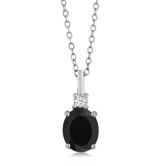 Gem Stone King 1.68 Cttw Black Onyx Pendant Necklace for Women | 925 Sterling Silver | Gemstone December Birthstone | Oval 9X7MM | With 18 inch Silver Chain