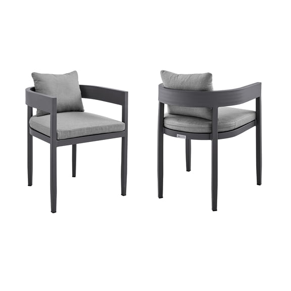 Armen Living Menorca Outdoor Patio Dining Chairs in Aluminum with Grey Cushions - Set of 2
