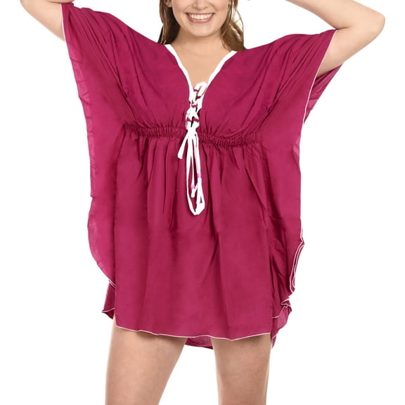 HAPPY BAY Women's Beachwear Summer Swim Beach Dress Cover ups for Swimwear Women Plus Size Wear Swimsuit Coverups Cover-up for Women 2X-3X Pink_AC363