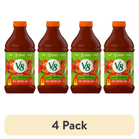 (4 pack) V8 Low Sodium Spicy Hot 100% Vegetable Juice, 46 fl oz Bottle