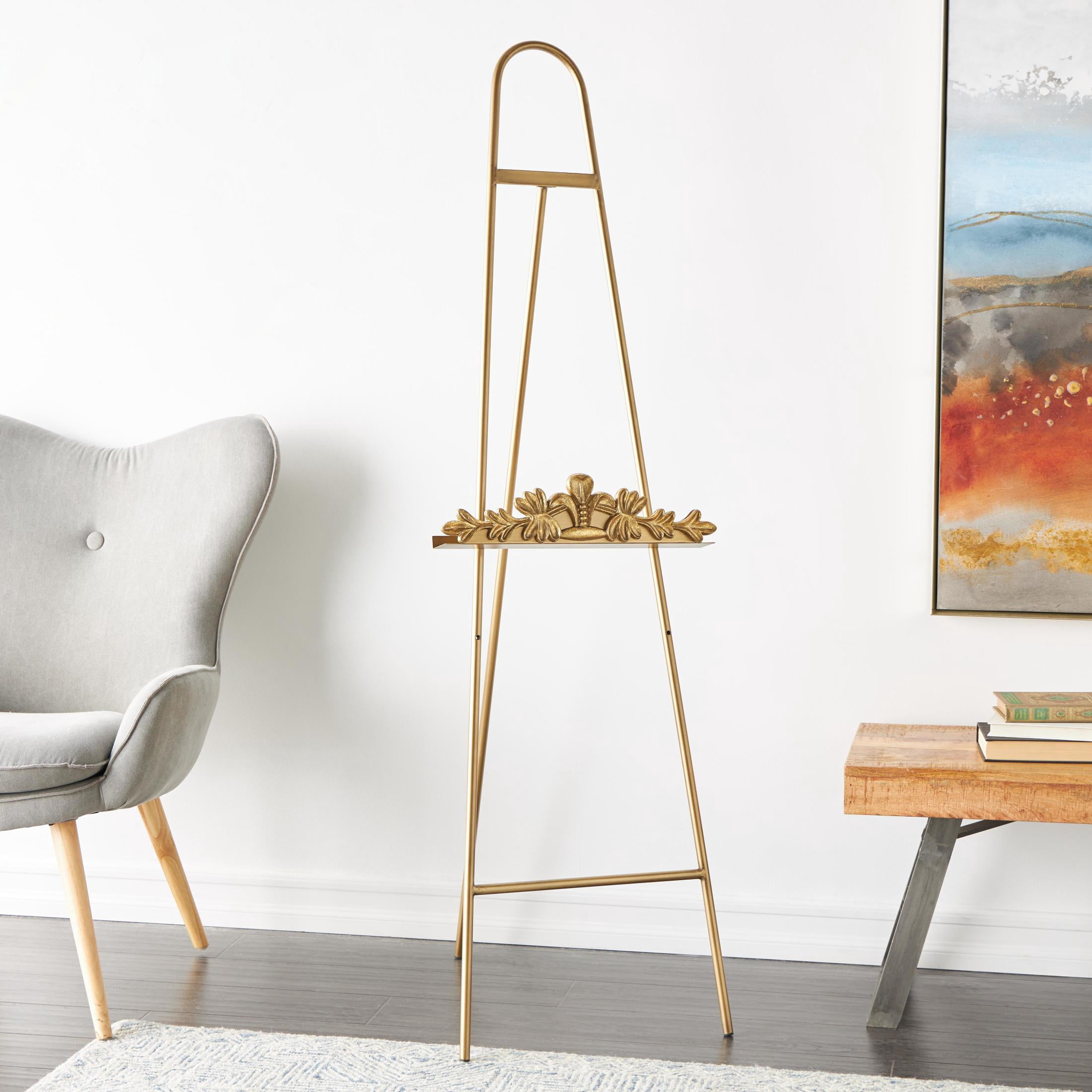 DecMode 19" x 63" Gold Metal Arched Adjustable Floor 2 Tier Leaf Easel with Vine Emblem, 1-Piece