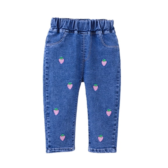 YunPes Toddler Girls Baggy Jeans Cute Heart Graphic Trousers Baby Wide Leg Pull On Denim Pants Stretch Elastic Waist 𝗩intage Jeans