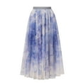 thumbnail image 4 of Aueoeo Tulles Skirts for Women ,Mesh Layered Maxi Skirt, Elegt Flower Printed Dress, High Elastic Waist Party Yarn Skirt Blue XL, 4 of 7