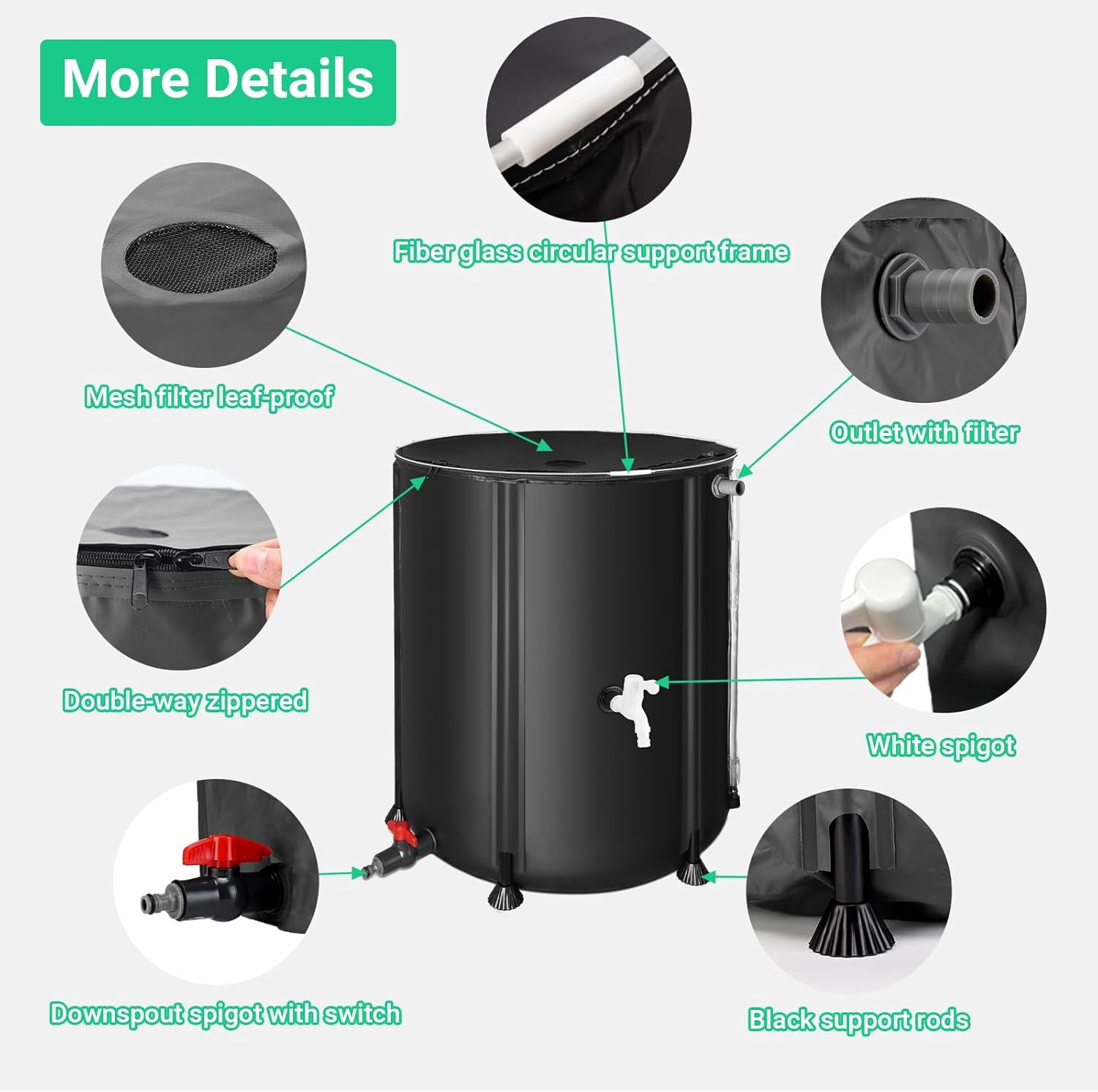 50 Gallon Collapsible Rain , 200L Portable Water  System for Garden & Emergency Use