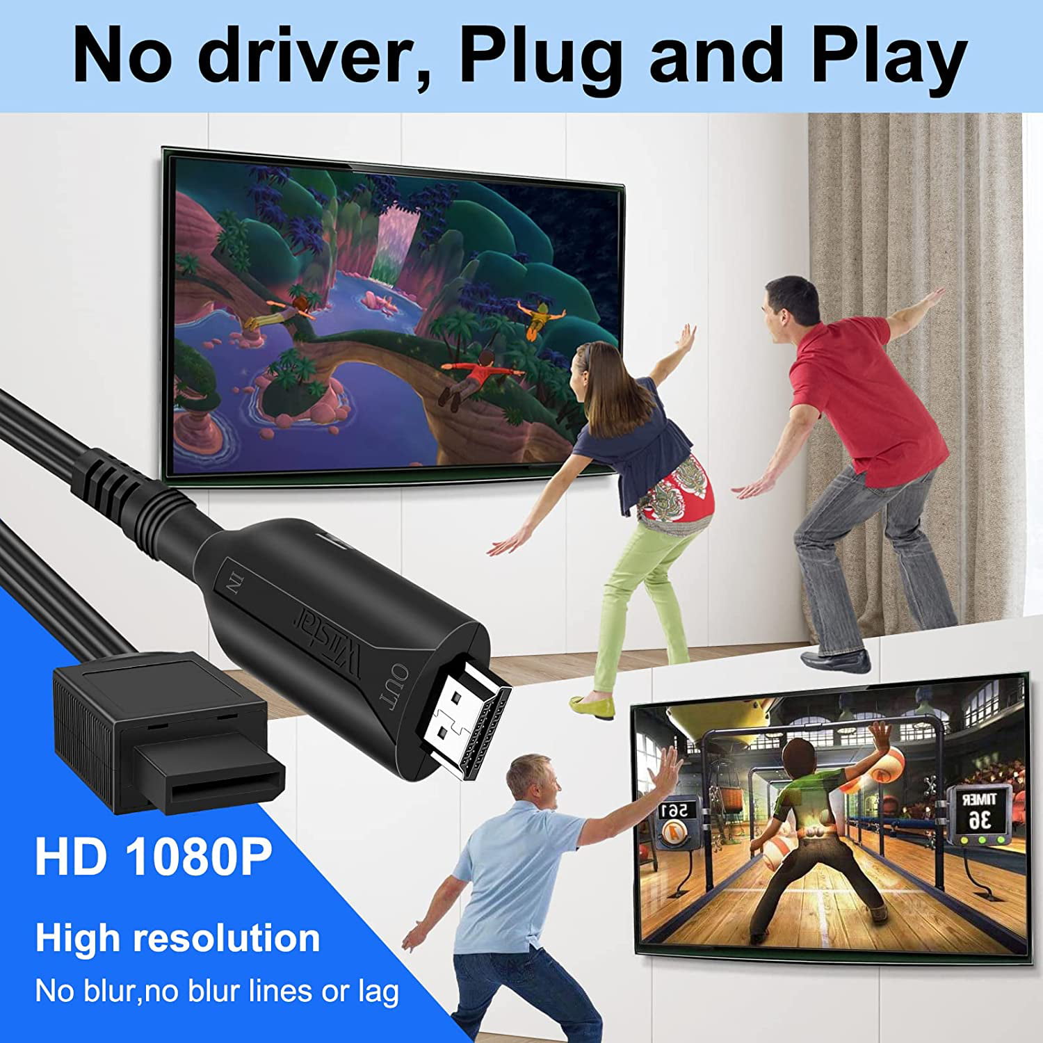MEETTIKEY Adaptateur Wii vers HDMI, convertisseur Wii vers HDMI