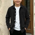 thumbnail image 2 of Youth Boys Corduroy Button Down Shirt Jacket 5-15 Years, Long Sleeve Lightweight Soft Overshirt with Chest Pocket, Casual Button up Shirt for Kids, 2 of 9