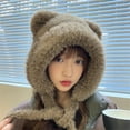 thumbnail image 6 of Grandest Birch Winter Bear Ear Shape Plush Hat Solid Color Thickened Warm Windproof Hat Women Lace up Ear Hat Gift, 6 of 7
