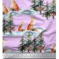 thumbnail image 1 of Soimoi Pink Cotton Jersey Fabric Fox & Pine Tree Decor Fabric Printed Yard 58 Inch Wide, 1 of 5