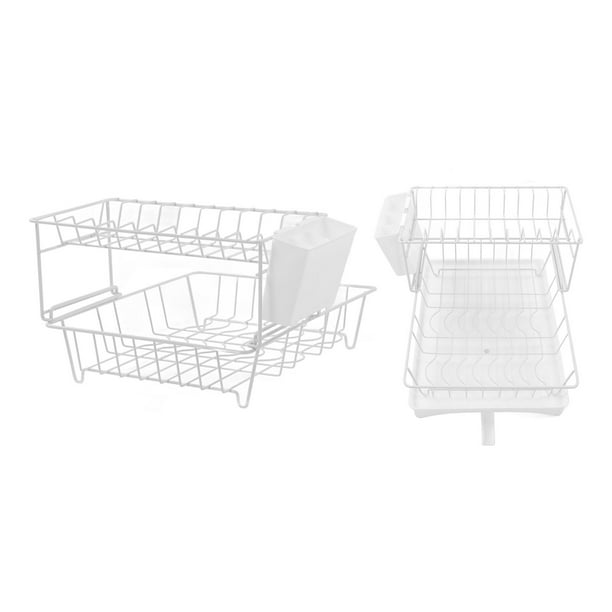 Dish Drying Rack, Prevent Corrosion Multifunction 2 Tier White Dish Drainer Rack Metal With