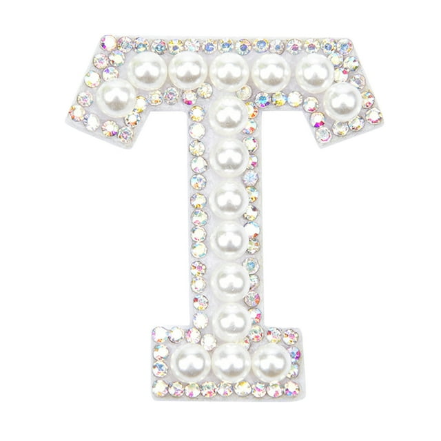 Less Than 5 Stickers Iron Cobble On Clothes AZ Sew Decorative Letter Cobble Glitter Letters Applique Rhinestone Pearl English Letters for DIY Craft Supplies