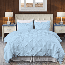 EASYCOT 800 TC Soft 100% Egyptian Cotton 3 Pieces Pinch Pleated Duvet Cover Set Light Blue , Oversized Queen (100x100)