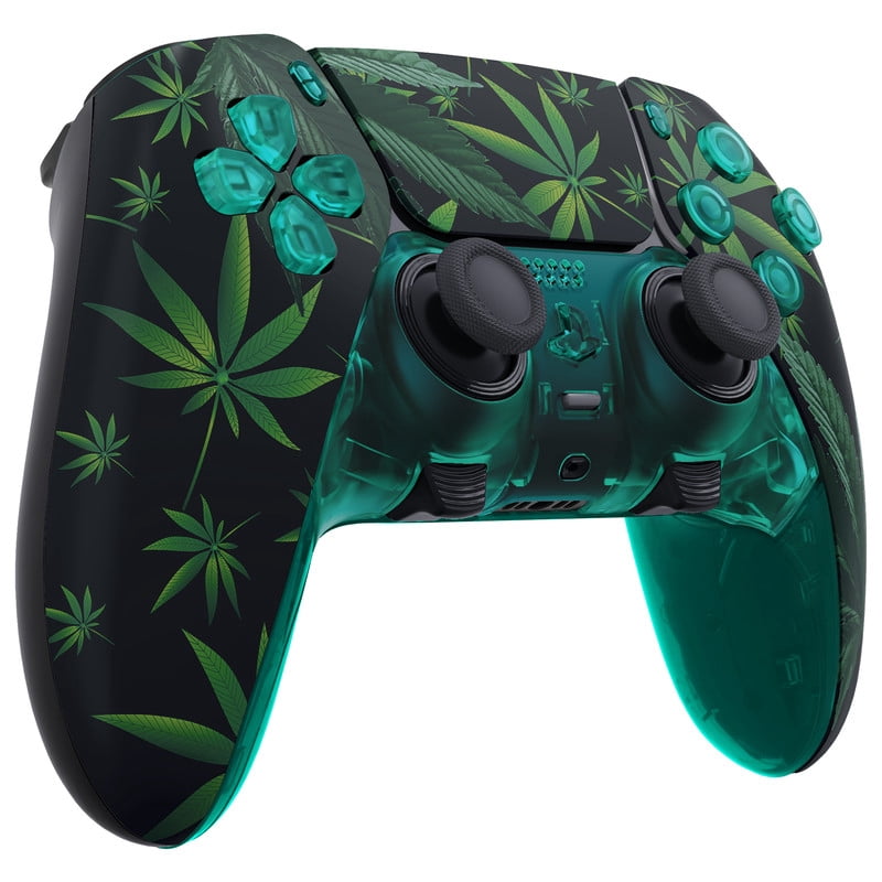 eXtremeRate Full Set Shell with Buttons Touchpad Cover Compatible with p s 5 Edge Controller, Green Weeds Replacement Decorative Trim Shell Front Back Plates Compatible with p-s-5 Edge Controller