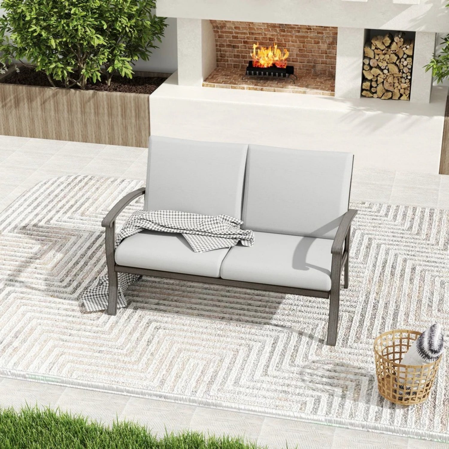 Outdoor Patio Loveseat, Aluminum 2-Seat Sofa with 5.1" Thick Cushions, Weather-Resistant Garden Couch for Balcony, Backyard, Porch, Light Gray