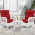 thumbnail image 2 of VIVIJASON 3-Piece Outdoor Conversation Bistro Set, Patio Wicker Rocking Chairs Rattan Furniture Sets w/ 2 Rattan Chairs, Cushions, Glass Top Side Table for Garden Porch Backyard (White Wicker/Red), 2 of 7