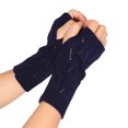 thumbnail image 1 of GDREDA Cozy Solid Knit Fingerless Mittens For Everyday Wear Thermal Textured Hand Soft Wrist Winter Season Accessory Dark Blue,One Size, 1 of 3