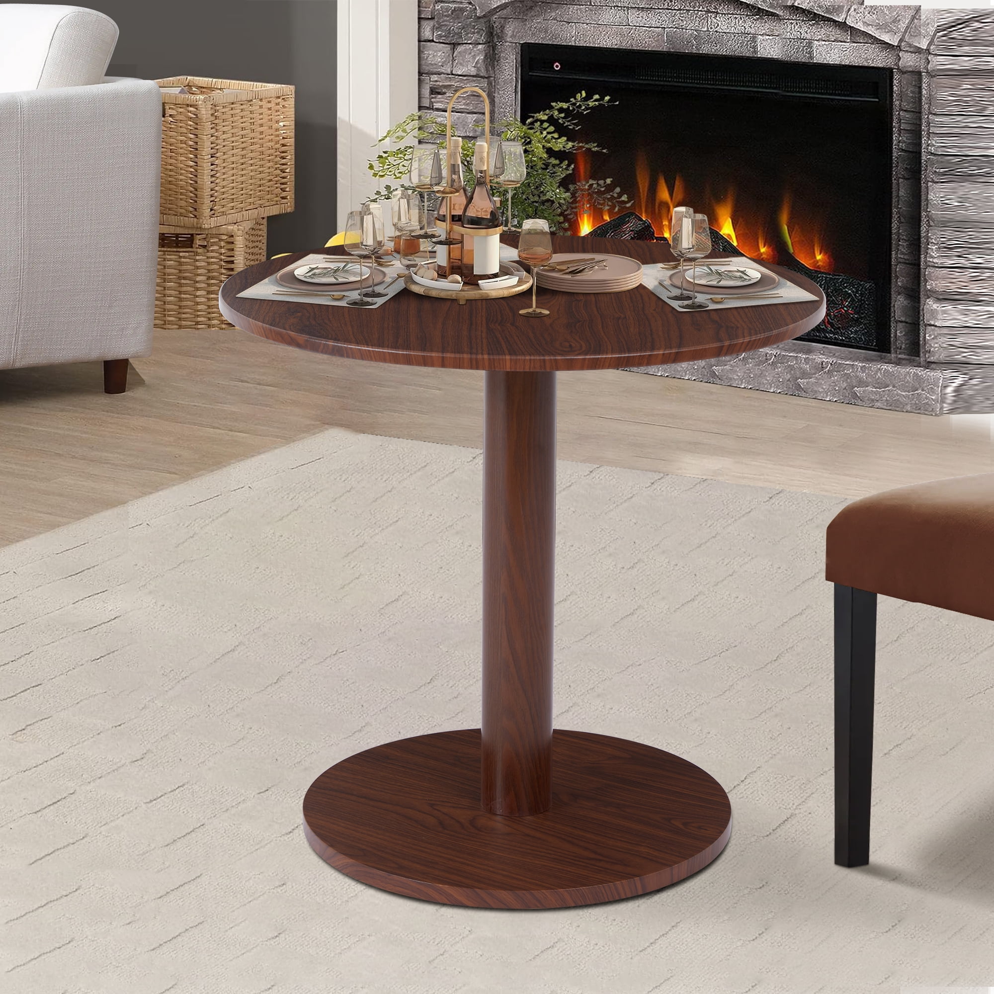 PHOYAL 31.5" MDF Round Dining Table for Kitchen Small Space Apartment, Small Round Dining Table for 2, Tulip Style Pedestal Dining Tables, Walnut